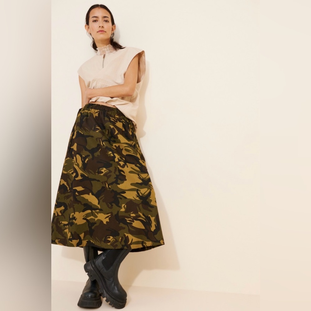 Lisa Says Gah Toph Camo Cotton Midi Skirt Large